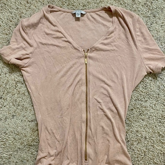 Guess Zip Up Body Suit SHORT Sleeve M NUDE - Picture 2 of 3